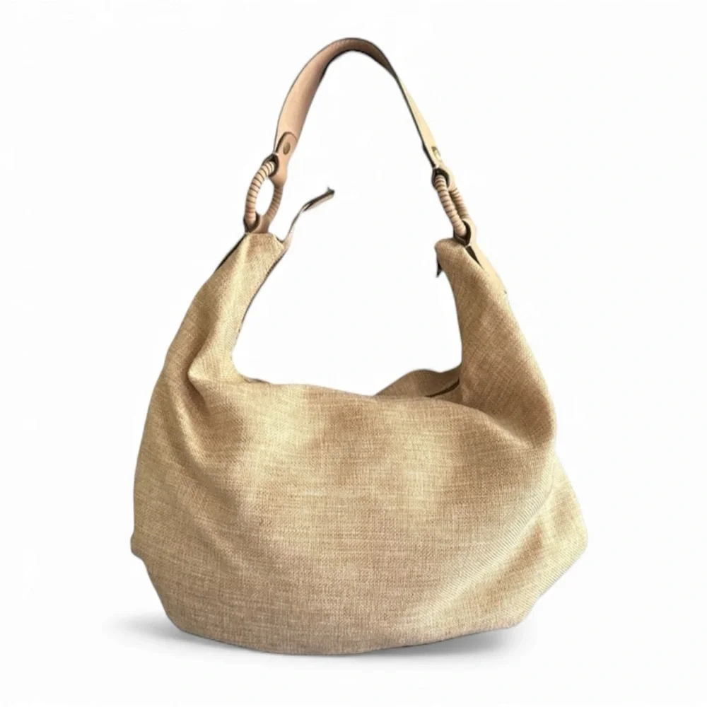 Cole Haan Tan Woven Leather Shoulder Bag | Braided Hobo Tote w/ Dust Bag